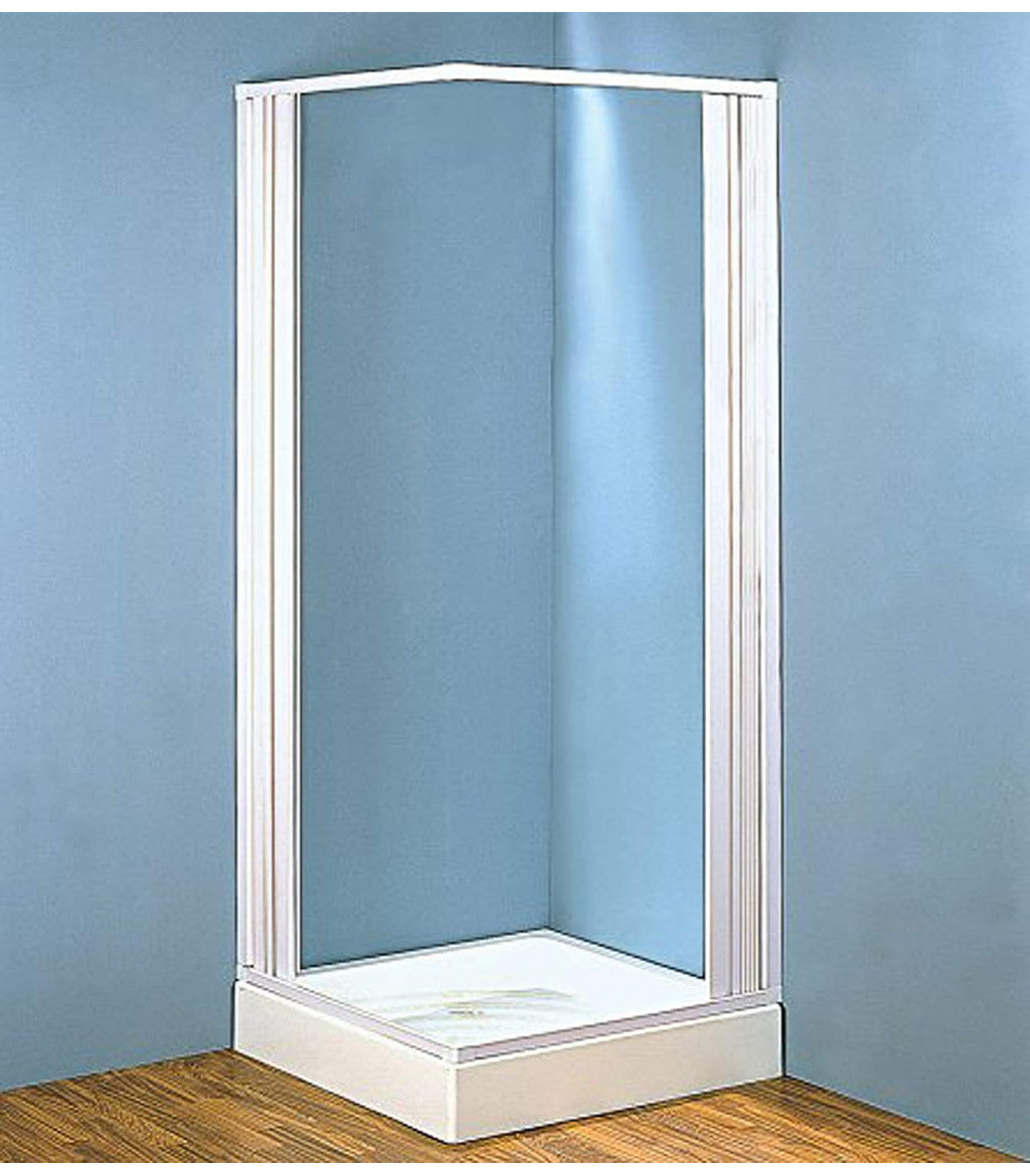 Hoekdouchecabine van PVC met vouwdeuren - 2 deuren met centrale opening 110x110x187cm