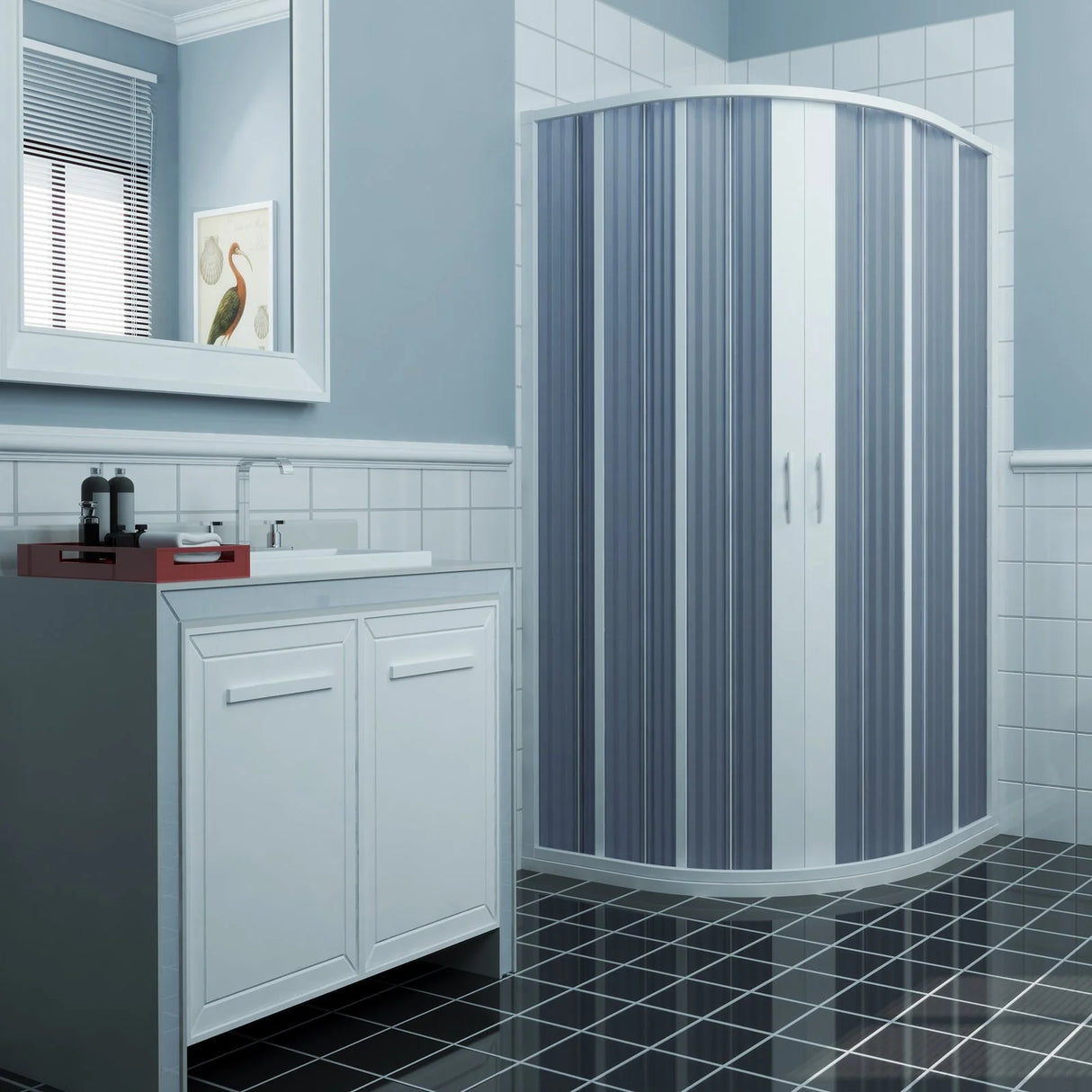 Ronde "Flex" douchecabine met brede centrale opening en verstelbare balg wit-grijs 100x100x185cm