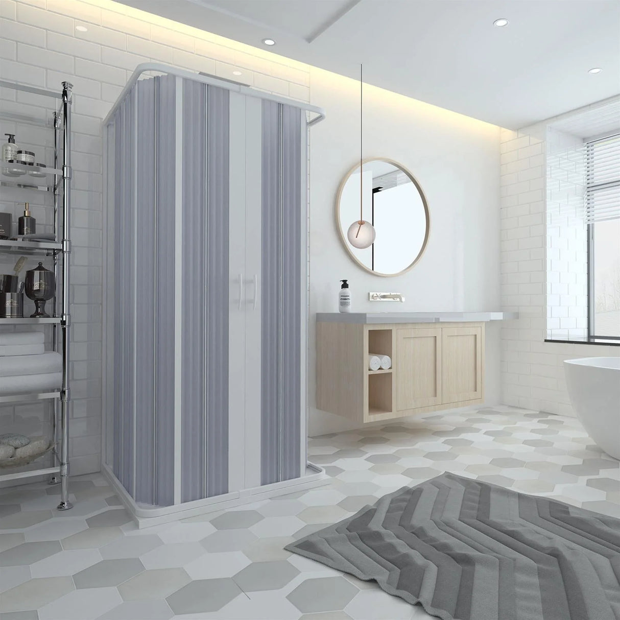 "Flex" 3-zijdige douchecabine met brede band, centrale opening en inklapbaar ontwerp 80x90x80x185