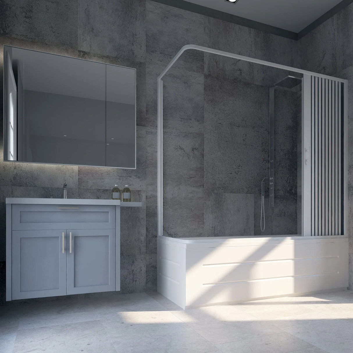 "Flex"-box boven hoekbad met brede zijopening en verstelbare balg 70x170x150