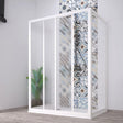 acril hoekdouchecabine met centrale opening witte pvc profielen acryl guazza effect schuifdeuren hoogte 190 cm verstelbare moderne douchecabine