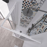 acril hoekdouchecabine met centrale opening witte pvc profielen acryl guazza effect schuifdeuren hoogte 190 cm verstelbare moderne douchecabine