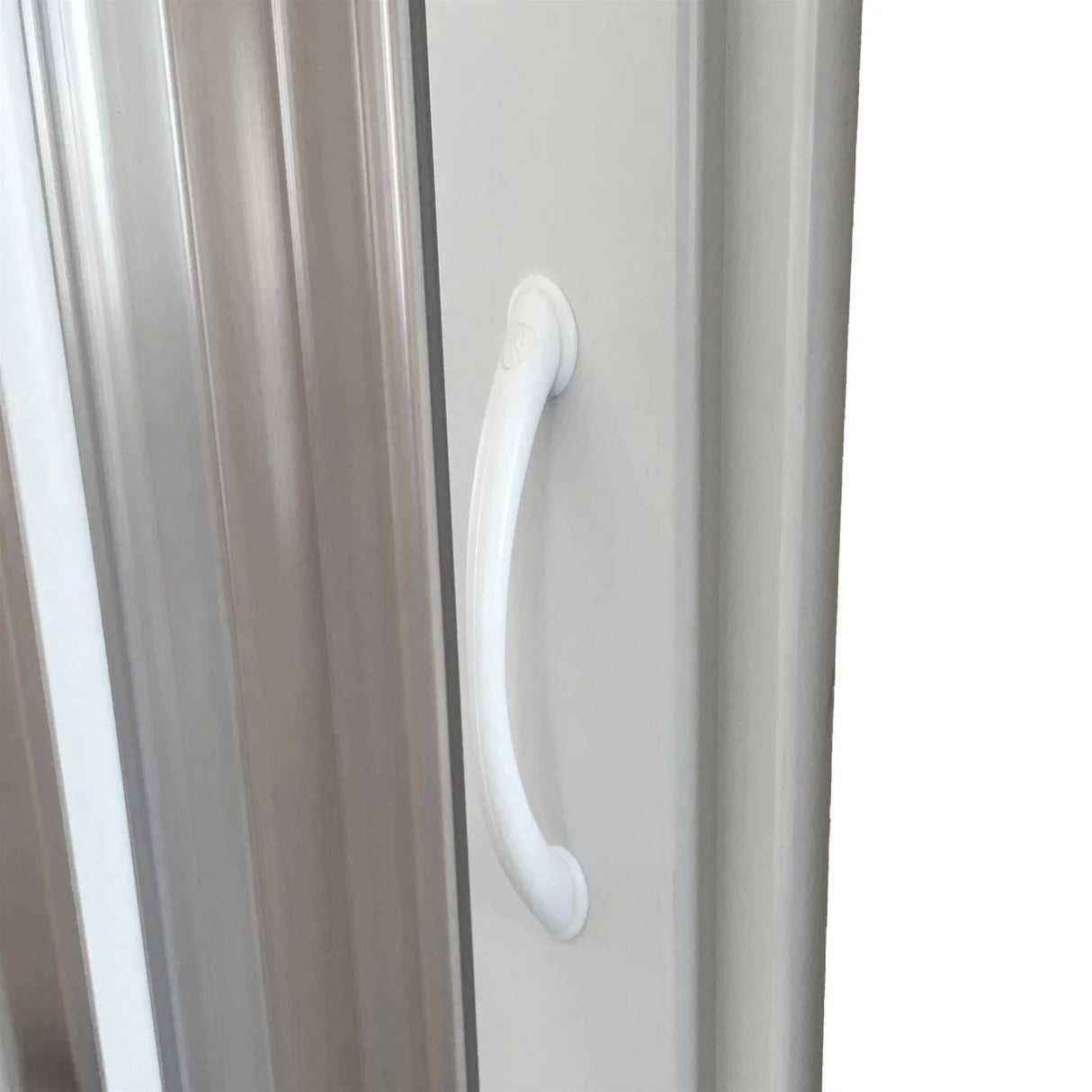 luna new flex douchescherm met zijsluiting witte pvc profielen balgopening verstelbaar ontwerp voorgemonteerde vouwdeuren ruimtebesparende douchewand