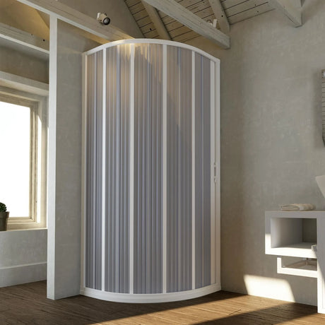luna new flex douchescherm met zijsluiting witte pvc profielen balgopening verstelbaar ontwerp voorgemonteerde vouwdeuren ruimtebesparende douchewand