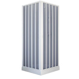 nova sky hoekdouchecabine met centrale opening witte pvc profielen balgopening magnetische sluiting verstelbaar ruimtebesparende douchecabine