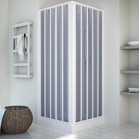 nova sky hoekdouchecabine met centrale opening witte pvc profielen balgopening magnetische sluiting verstelbaar ruimtebesparende douchecabine