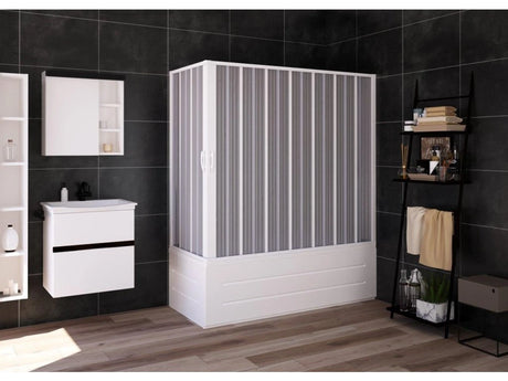 vasca giove new flex badscherm met centrale opening witte pvc profielen vouwpanelen verstelbaar ontwerp 70 x 170 cm hoogte 150 cm ruimtebesparend vouwsysteem