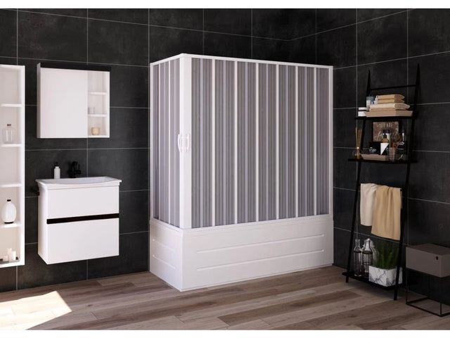 vasca giove new flex badscherm met centrale opening witte pvc profielen vouwpanelen verstelbaar ontwerp 70 x 170 cm hoogte 150 cm ruimtebesparend vouwsysteem