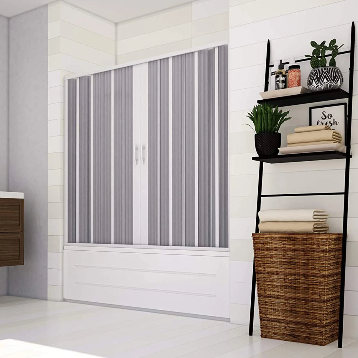 vasca marte new flex badscherm met centrale opening witte pvc profielen balgopening magnetische sluiting verstelbaar van 140 tot 170 cm ruimtebesparend ontwerp