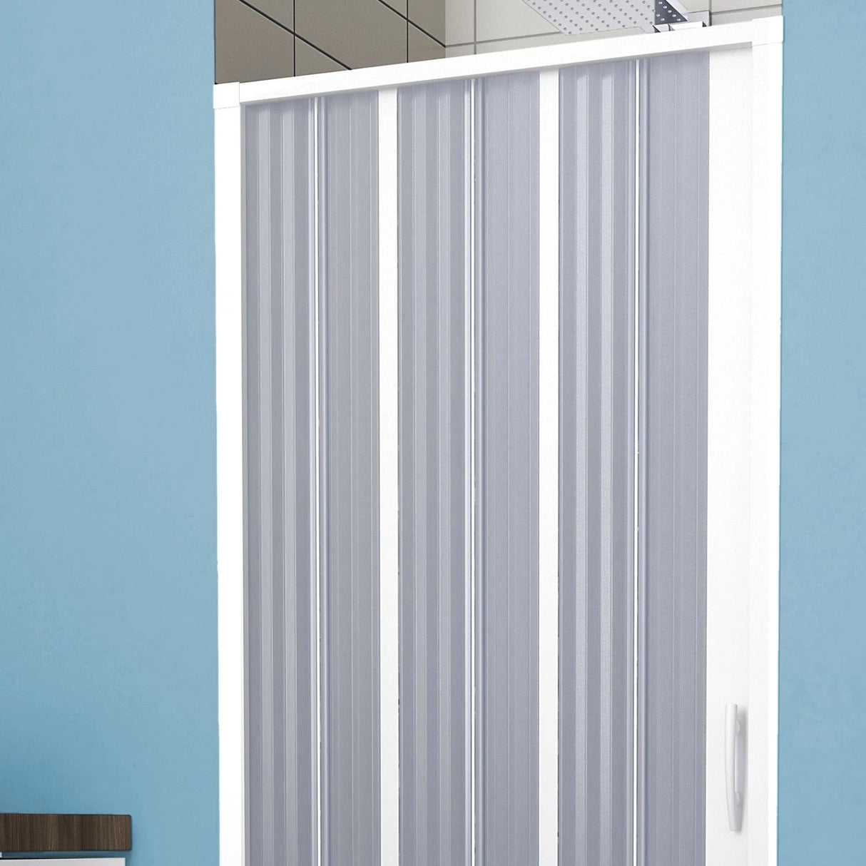 Witte PVC vouwdouchedeur met nis, zijopening 140x120x185